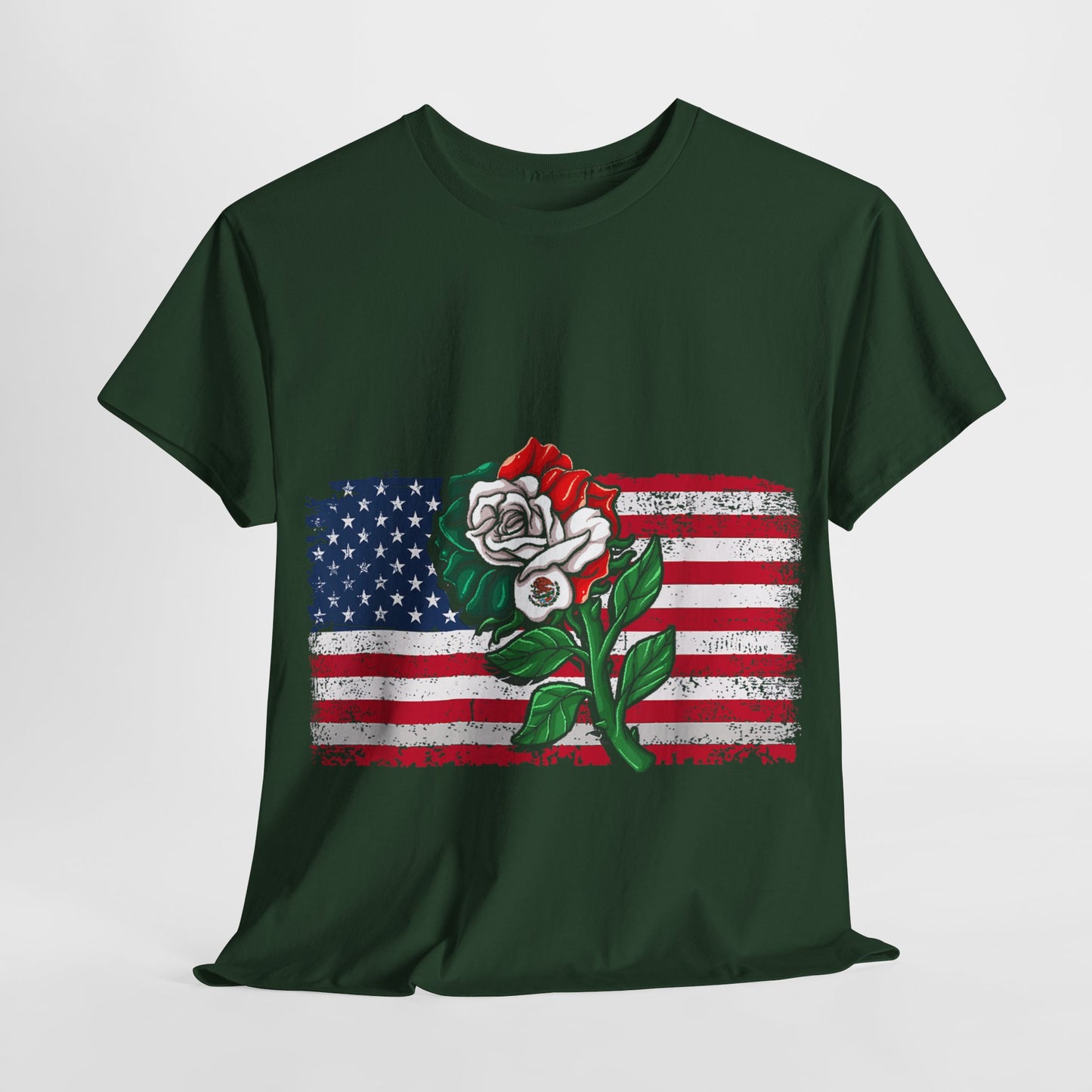 Vintage USA Flag & Mexico Rose #1 Unisex Cotton Tee