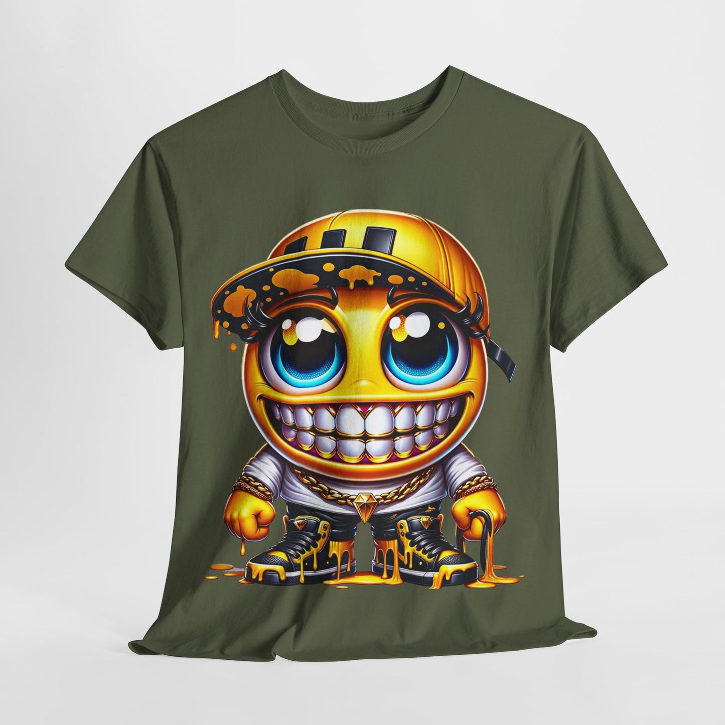 Blue Eyes Smiley Drippy Emoji Unisex Heavy Cotton Tee