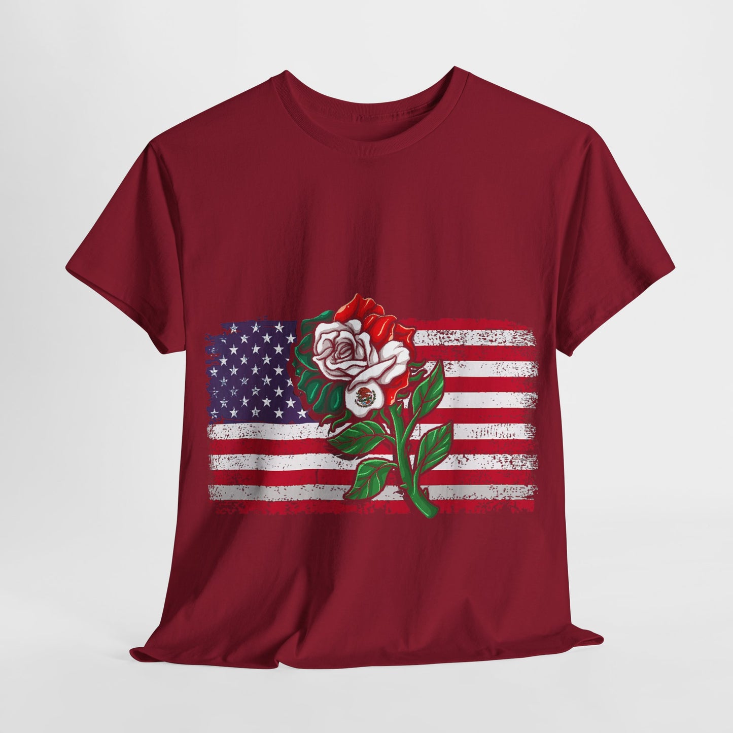 Vintage USA Flag & Mexico Rose #1 Unisex Cotton Tee