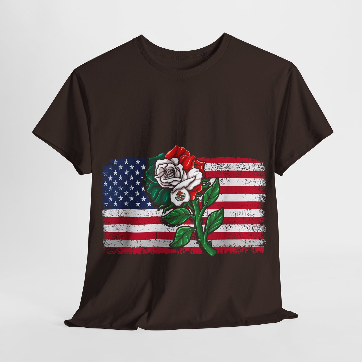Vintage USA Flag & Mexico Rose #1 Unisex Cotton Tee