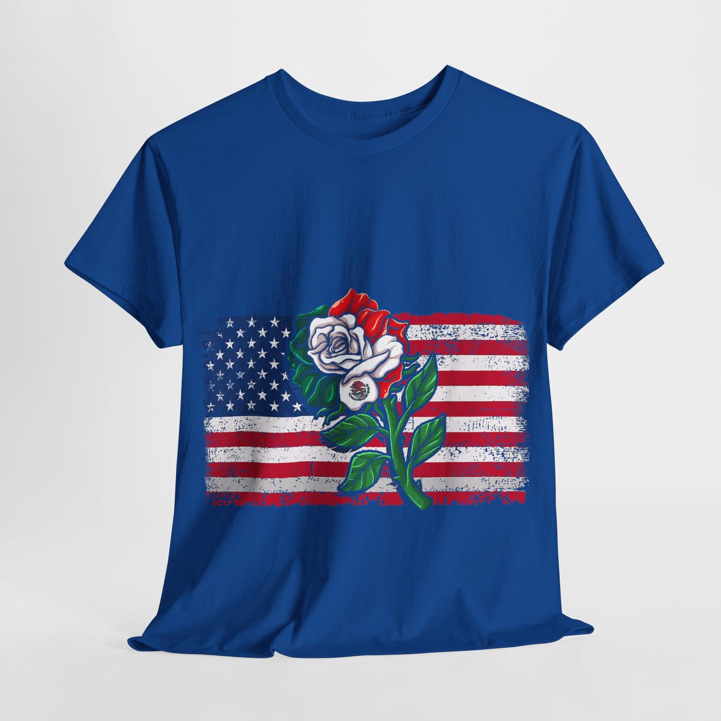 Vintage USA Flag & Mexico Rose #1 Unisex Cotton Tee