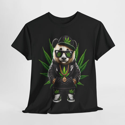 420 Cool Panda Black Cap & Glasses Unisex Heavy Cotton Tee - 312tshirts 2