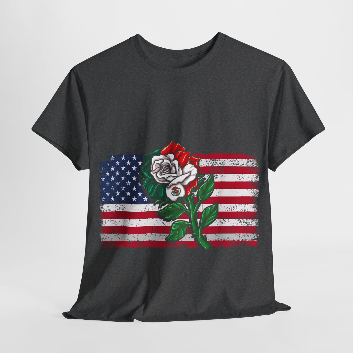 Vintage USA Flag & Mexico Rose #1 Unisex Cotton Tee