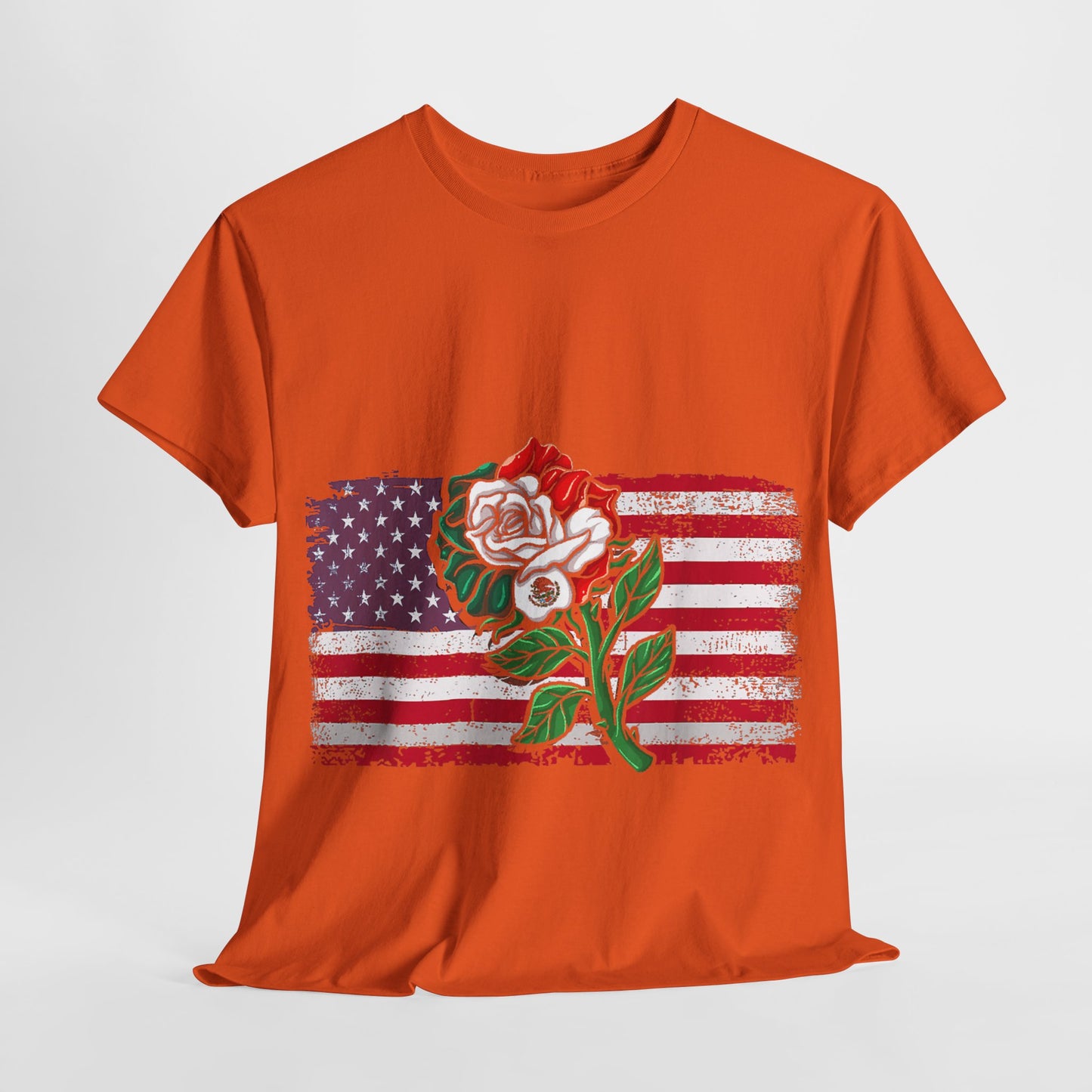 Vintage USA Flag & Mexico Rose #1 Unisex Cotton Tee