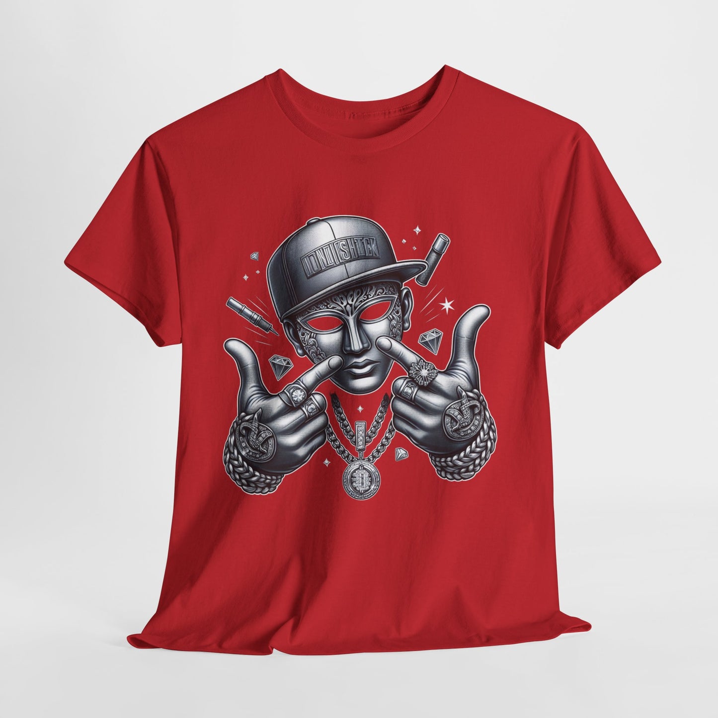 Silver Mask with Diamonds & Chains #5 Unisex Heavy Cotton Tee - 312tshirts 2