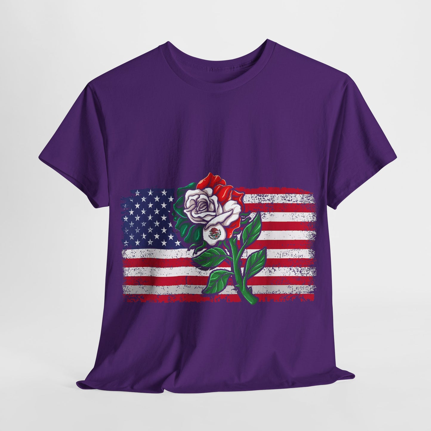 Vintage USA Flag & Mexico Rose #1 Unisex Cotton Tee