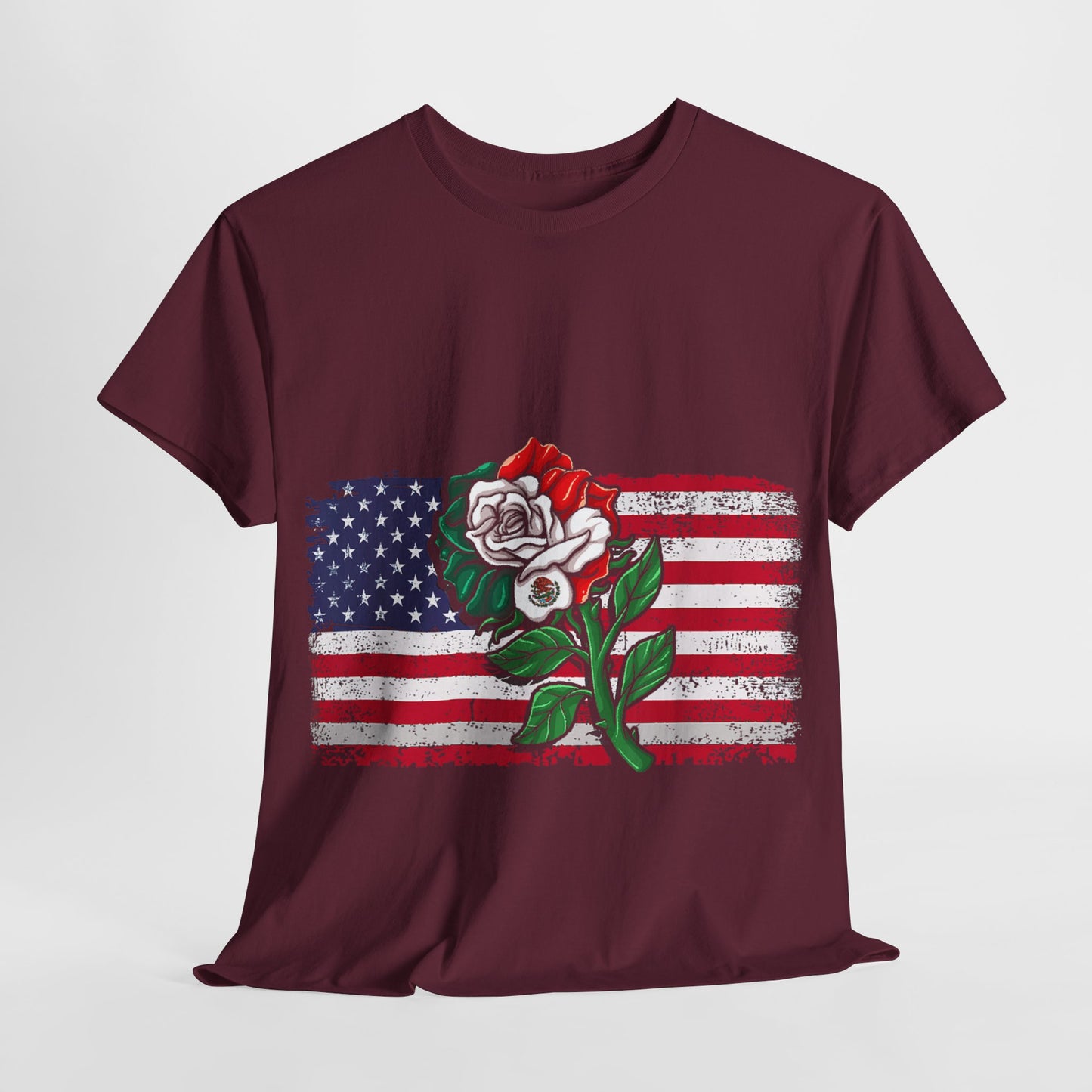 Vintage USA Flag & Mexico Rose #1 Unisex Cotton Tee