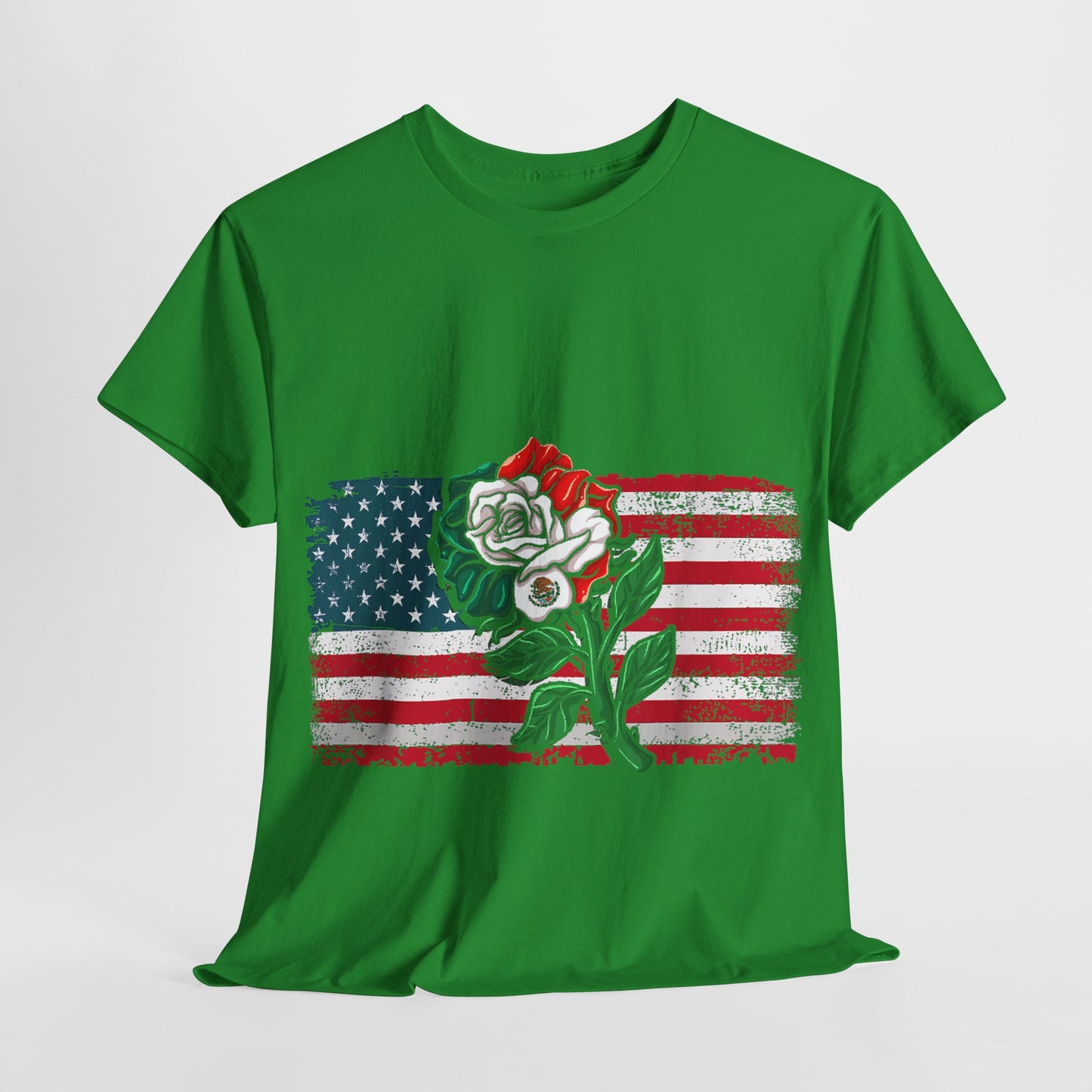 Vintage USA Flag & Mexico Rose #1 Unisex Cotton Tee