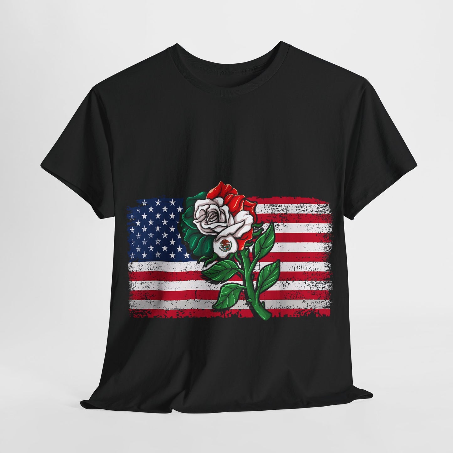 Vintage USA Flag & Mexico Rose #1 Unisex Cotton Tee