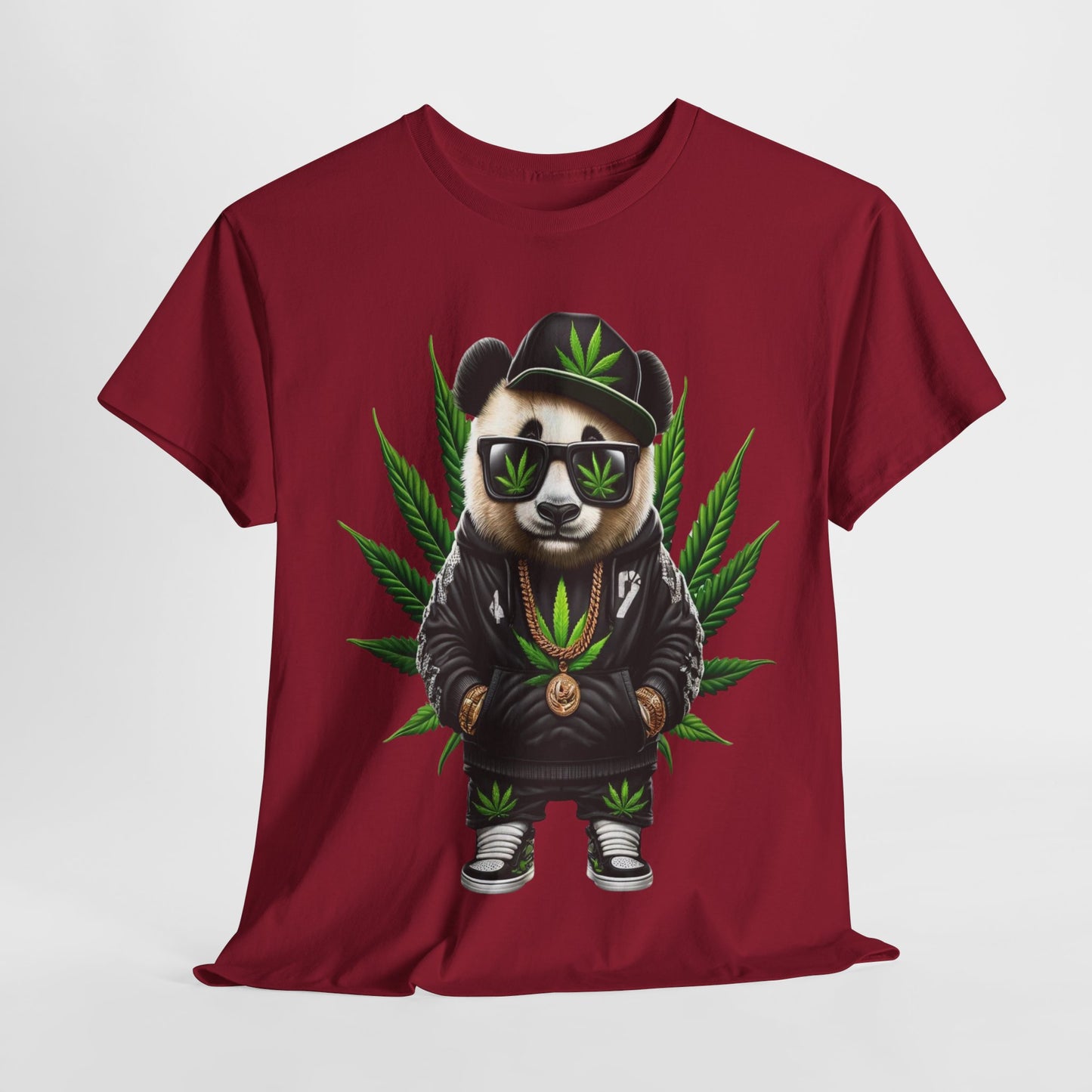 420 Cool Panda Black Cap & Glasses Unisex Heavy Cotton Tee - 312tshirts 2