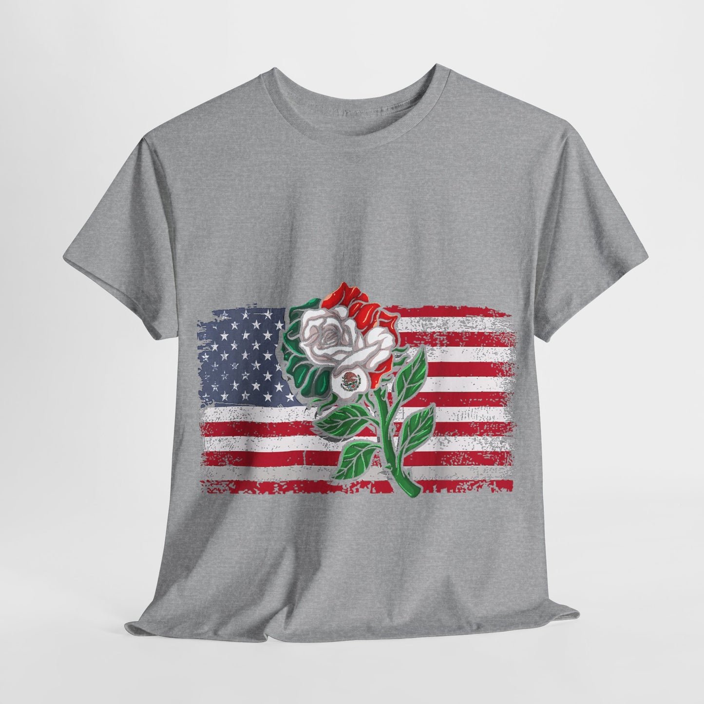 Vintage USA Flag & Mexico Rose #1 Unisex Cotton Tee