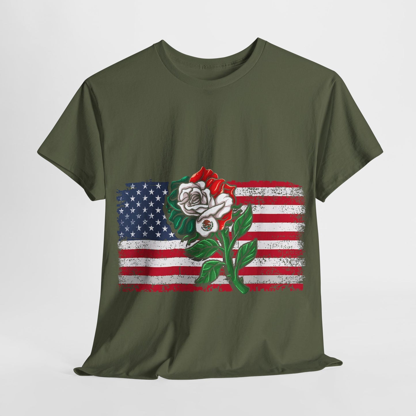 Vintage USA Flag & Mexico Rose #1 Unisex Cotton Tee