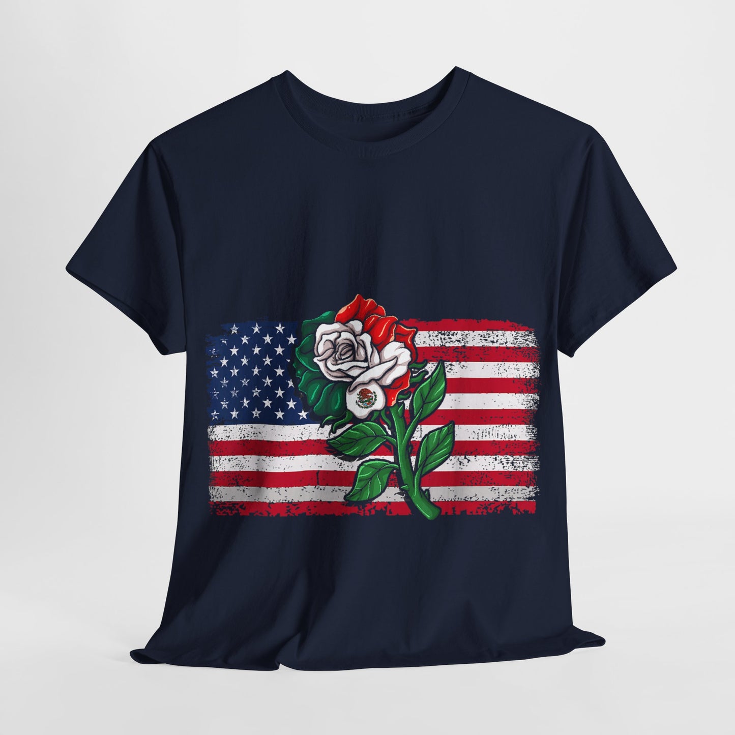 Vintage USA Flag & Mexico Rose #1 Unisex Cotton Tee