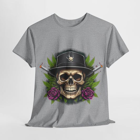 420 Skull & Purple Roses Unisex Heavy Cotton Tee - 312tshirts 2