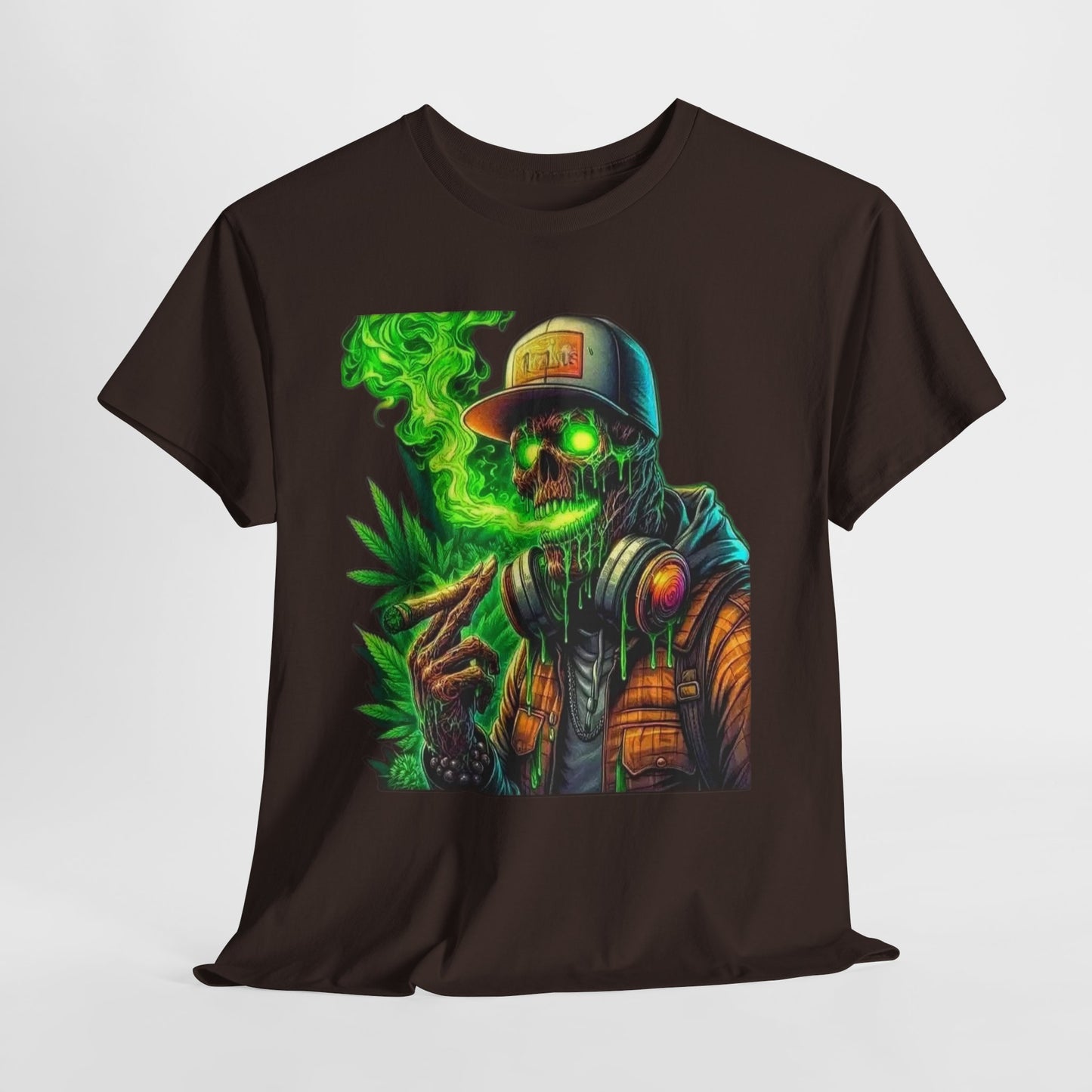 420 Urban Skeleton Man Green Smoke Unisex Heavy Cotton Tee