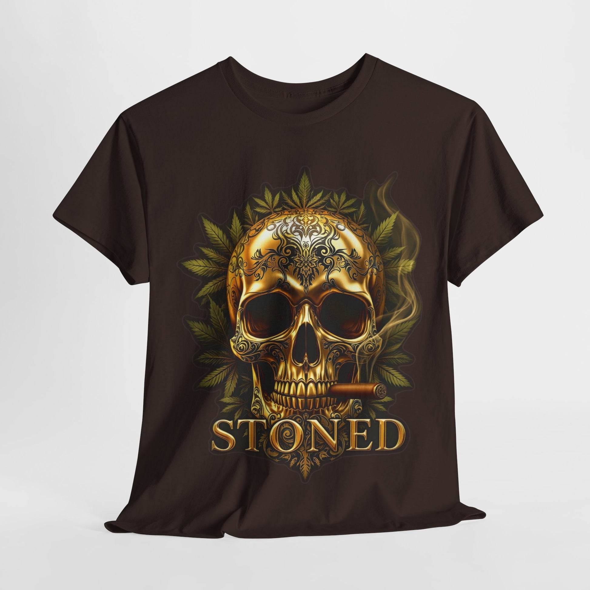 420 Gold Stoned Skull Unisex Heavy Cotton Tee - 312tshirts 2