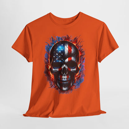 U.S Flag Skull Face #1 Unisex Heavy Cotton Tee