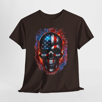 U.S Flag Skull Face #1 Unisex Heavy Cotton Tee