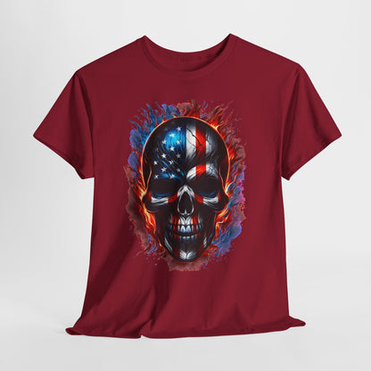 U.S Flag Skull Face #1 Unisex Heavy Cotton Tee