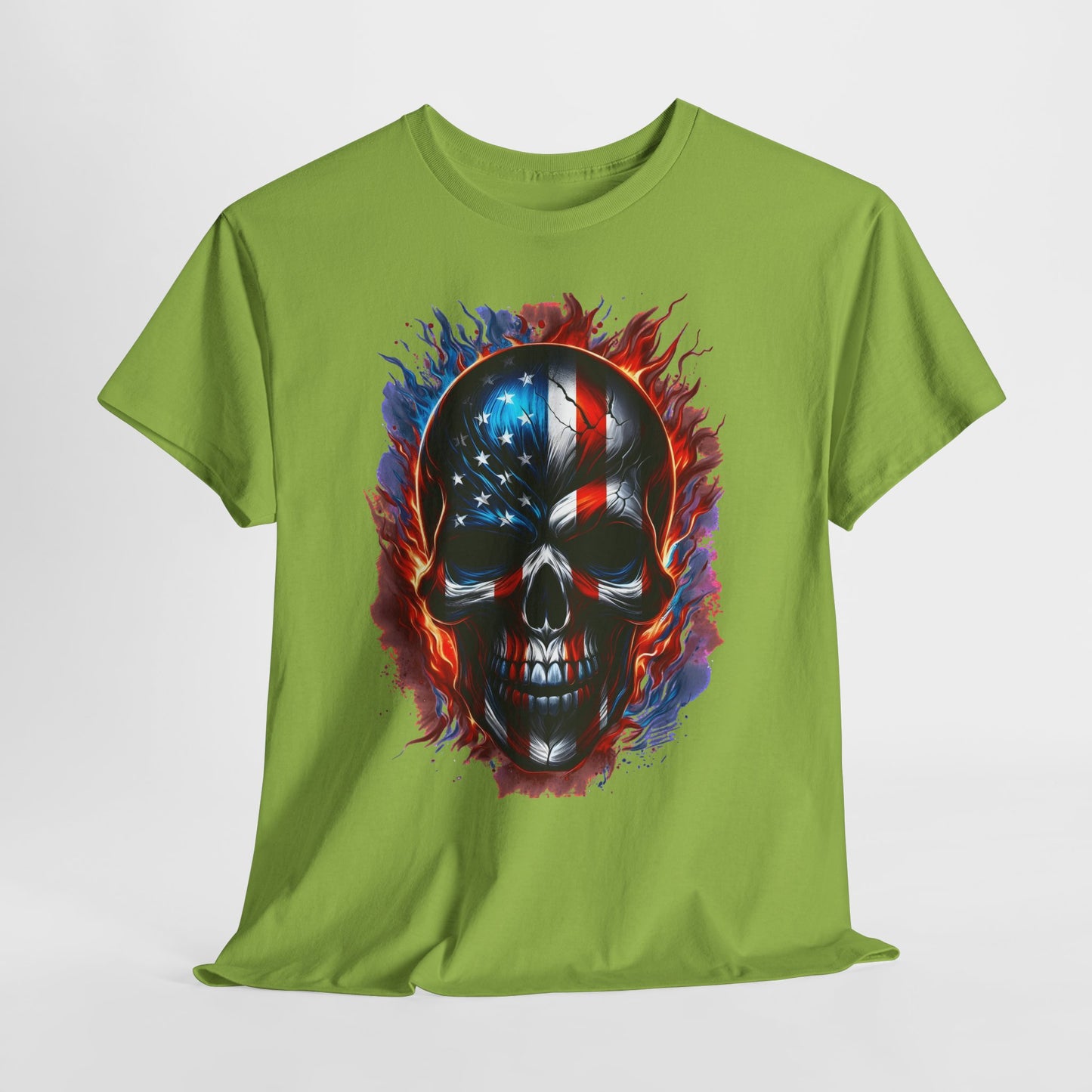 U.S Flag Skull Face #1 Unisex Heavy Cotton Tee