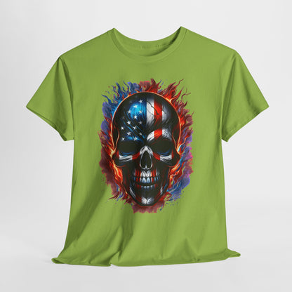 U.S Flag Skull Face #1 Unisex Heavy Cotton Tee