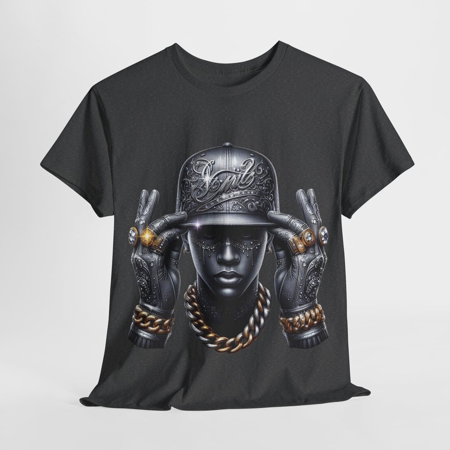 Metallic Man with Hat & Bling #4 Unisex Heavy Cotton Tee - 312tshirts 2