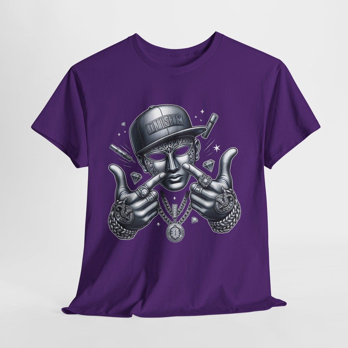 Silver Mask with Diamonds & Chains #5 Unisex Heavy Cotton Tee - 312tshirts 2