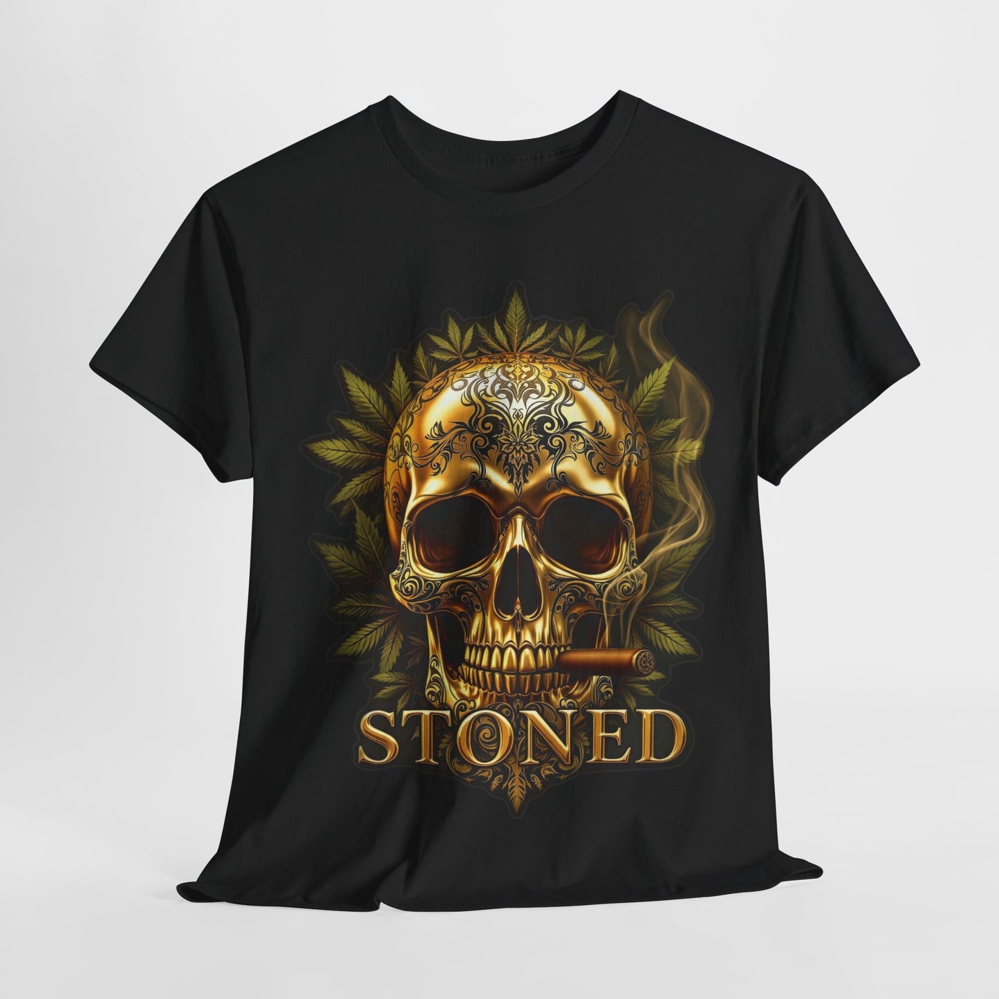 420 Gold Stoned Skull Unisex Heavy Cotton Tee - 312tshirts 2