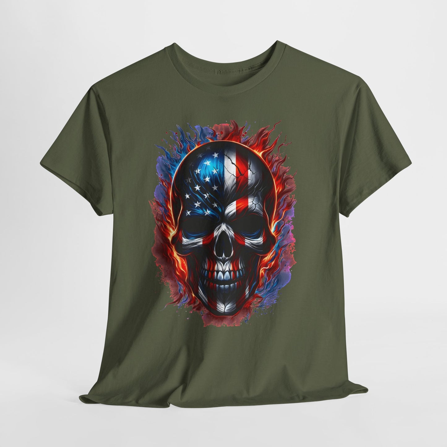 U.S Flag Skull Face #1 Unisex Heavy Cotton Tee