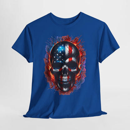 U.S Flag Skull Face #1 Unisex Heavy Cotton Tee