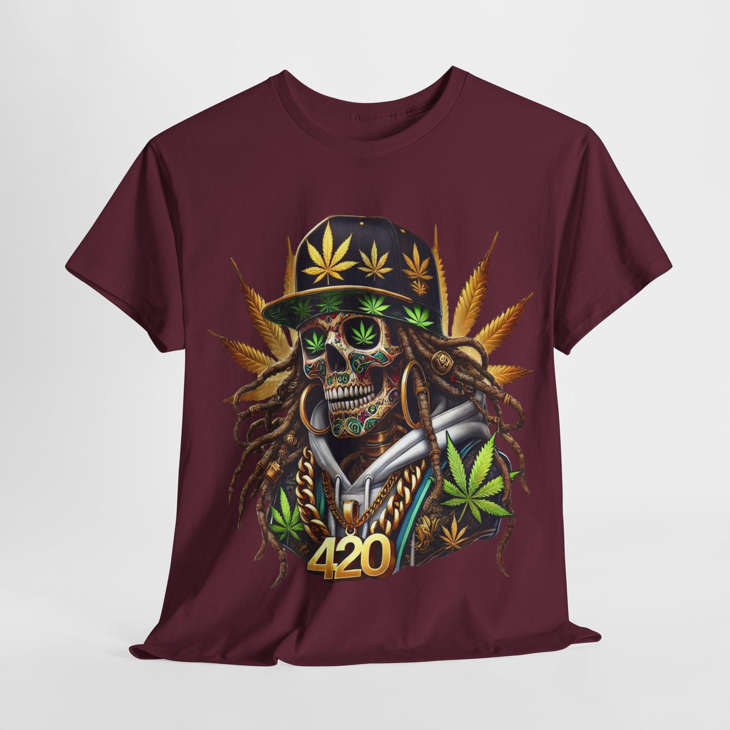 420 Rasta Skull & Hat Unisex Heavy Cotton Tee - 312tshirts 2