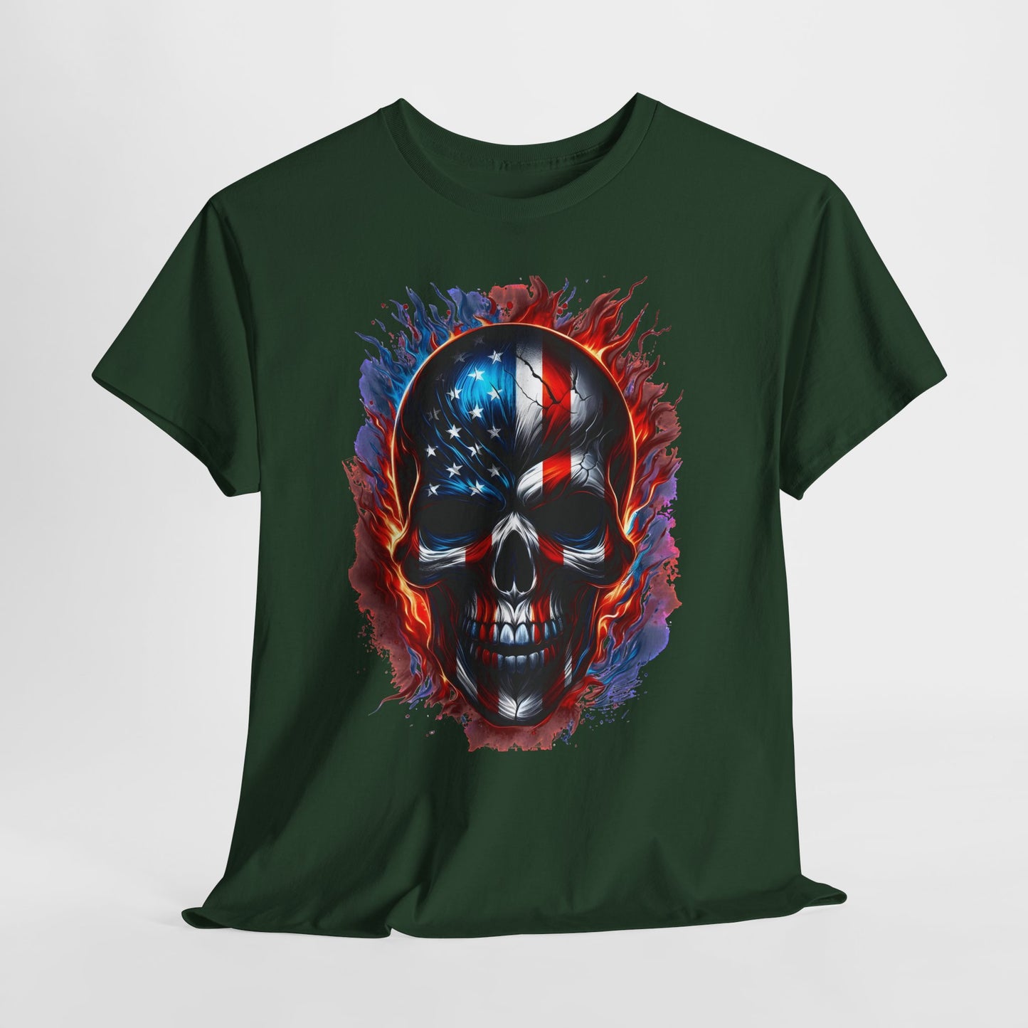 U.S Flag Skull Face #1 Unisex Heavy Cotton Tee