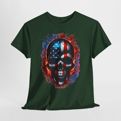 U.S Flag Skull Face #1 Unisex Heavy Cotton Tee