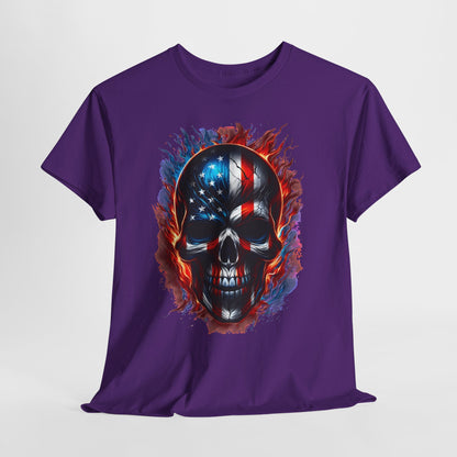U.S Flag Skull Face #1 Unisex Heavy Cotton Tee