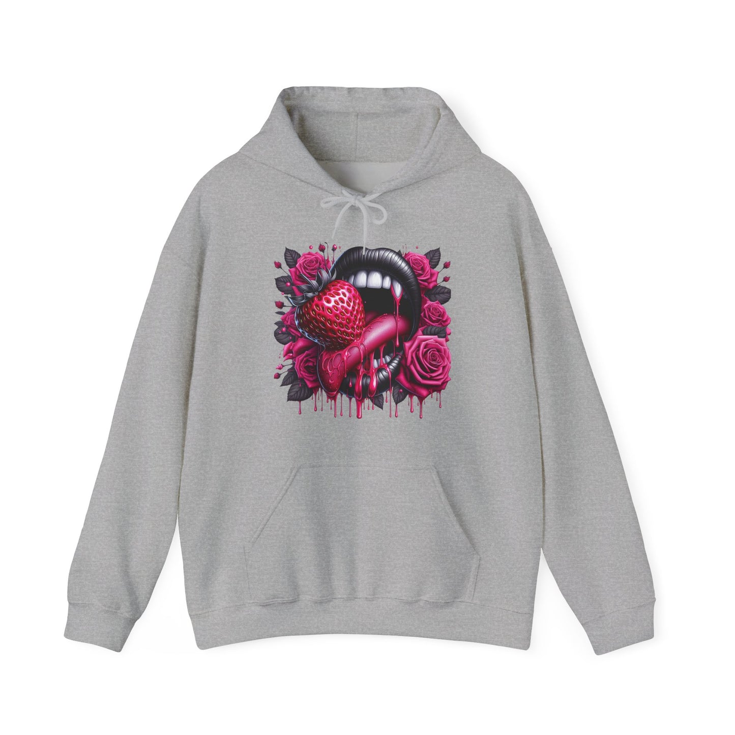 Vampy Lips, Strawberry & Roses Unisex Heavy Sweatshirt Hoodie