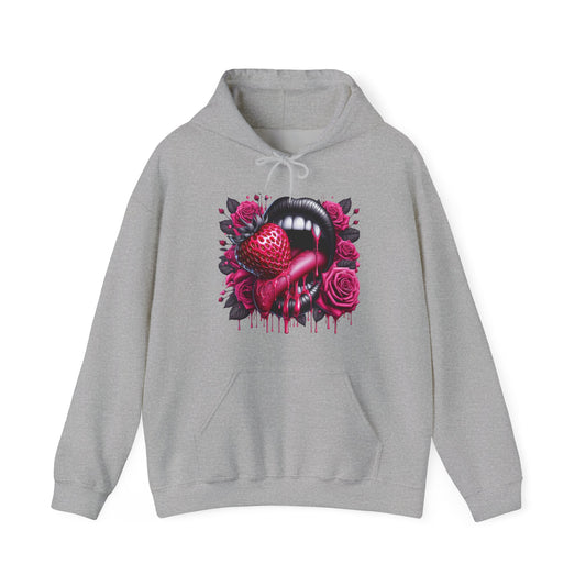 Vampy Lips, Strawberry & Roses Unisex Heavy Sweatshirt Hoodie