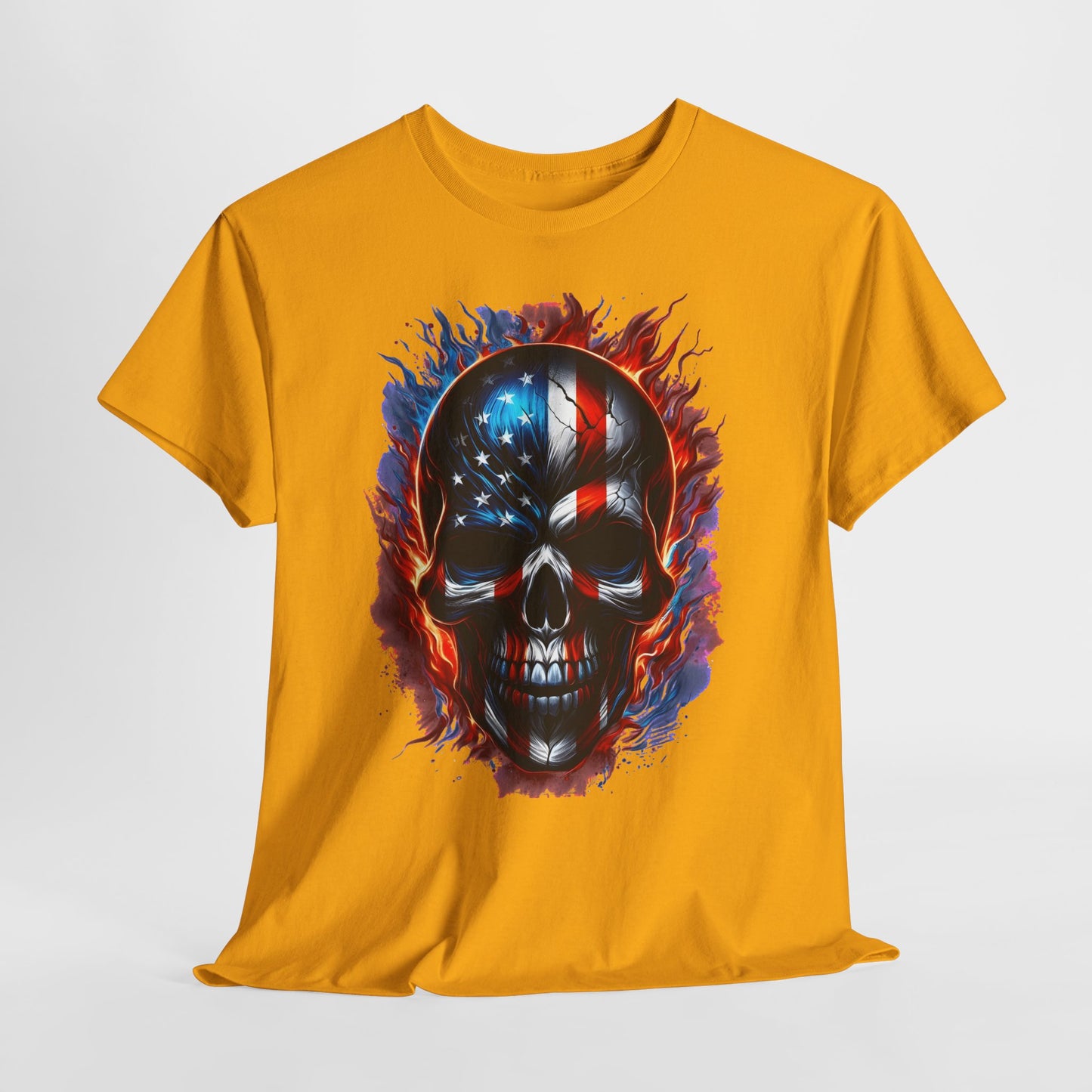 U.S Flag Skull Face #1 Unisex Heavy Cotton Tee