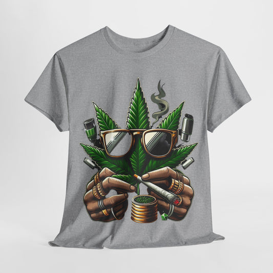 420 Smoking Leaf Head Unisex Heavy Cotton Tee - 312tshirts 2