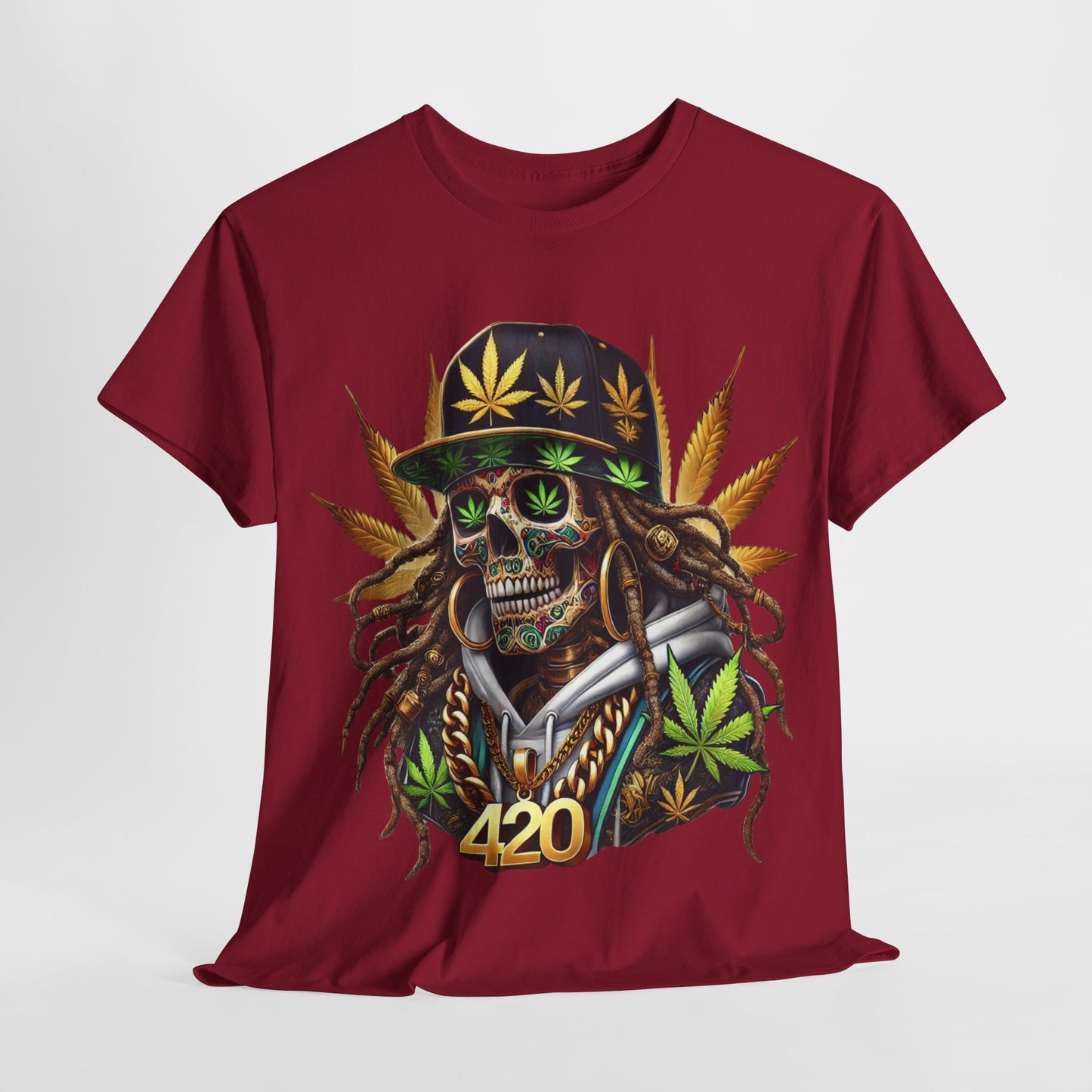 420 Rasta Skull & Hat Unisex Heavy Cotton Tee - 312tshirts 2