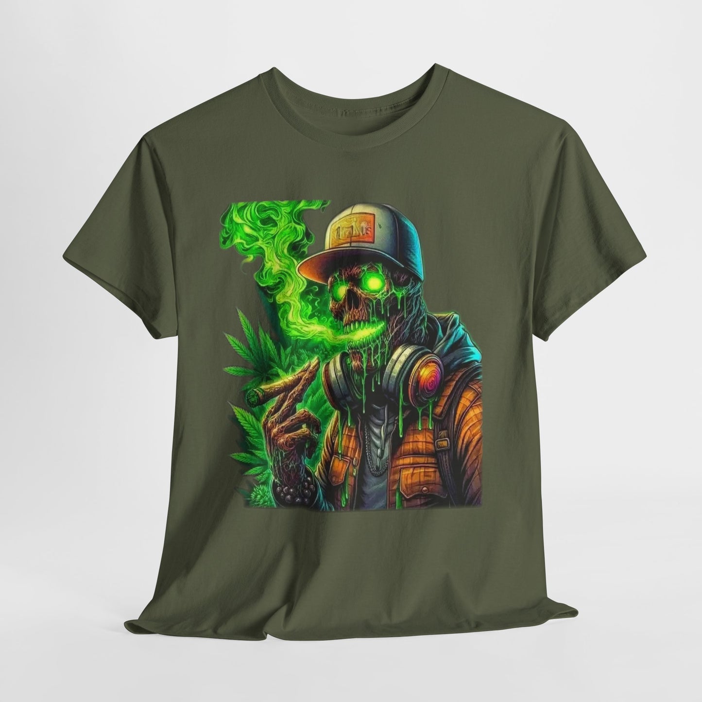 420 Urban Skeleton Man Green Smoke Unisex Heavy Cotton Tee