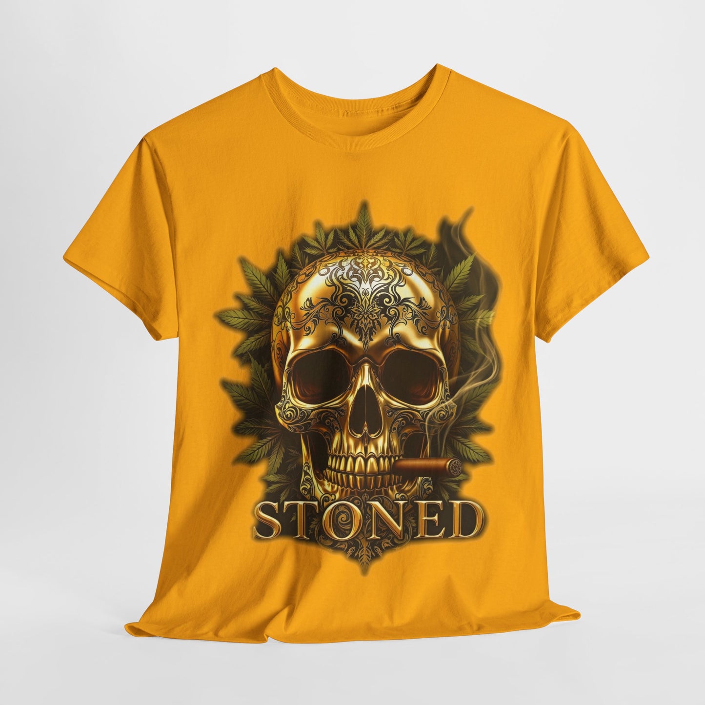 420 Gold Stoned Skull Unisex Heavy Cotton Tee - 312tshirts 2
