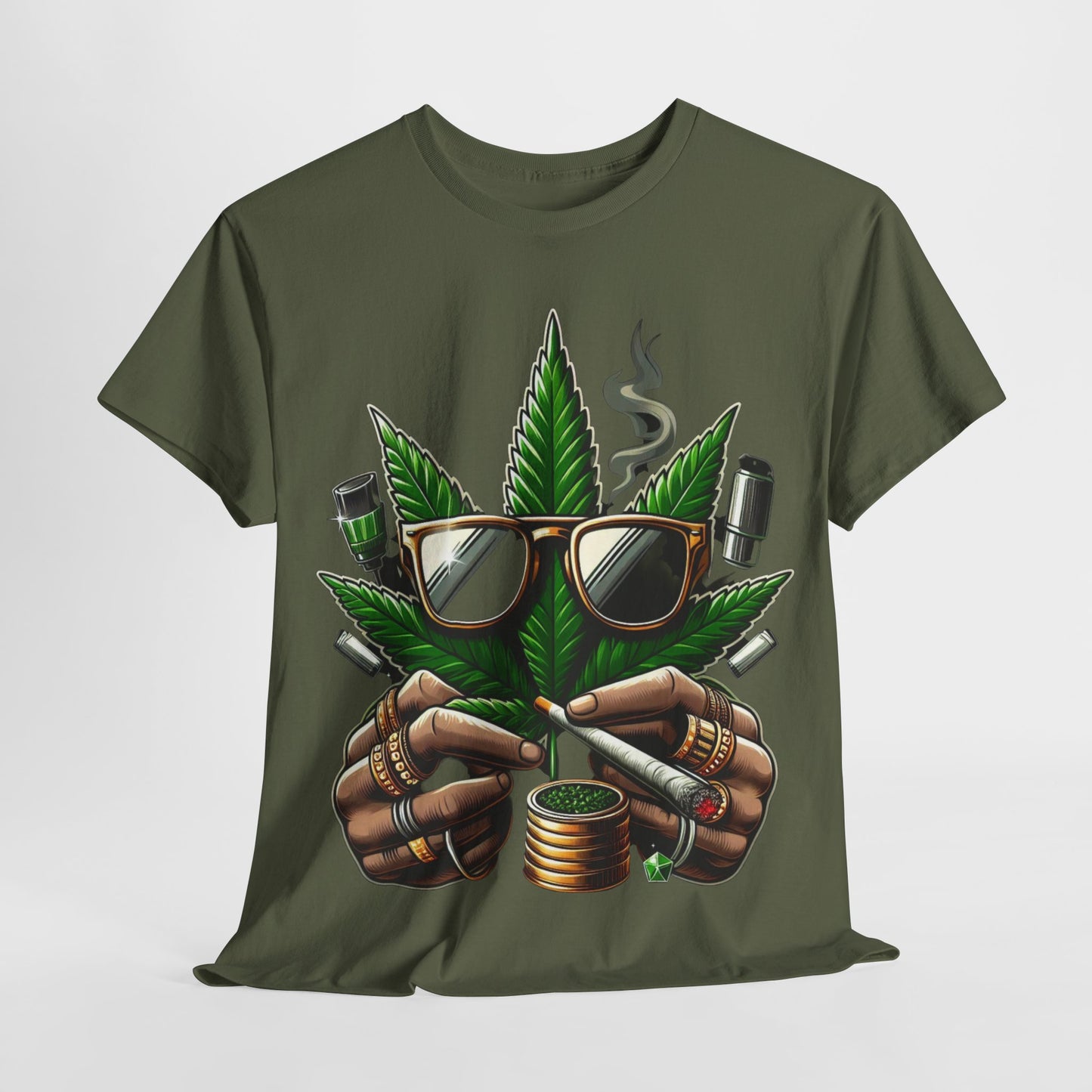 420 Smoking Leaf Head Unisex Heavy Cotton Tee - 312tshirts 2