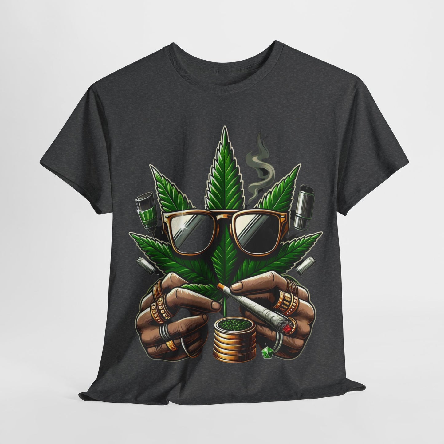 420 Smoking Leaf Head Unisex Heavy Cotton Tee - 312tshirts 2