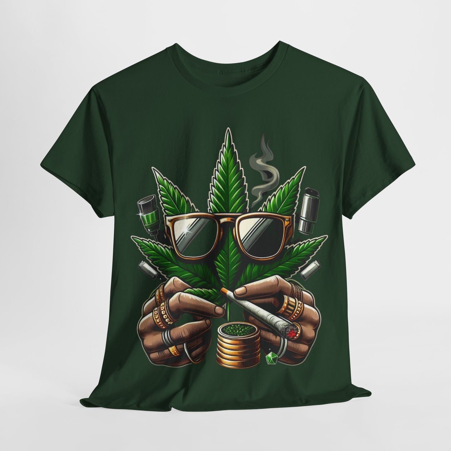 420 Smoking Leaf Head Unisex Heavy Cotton Tee - 312tshirts 2