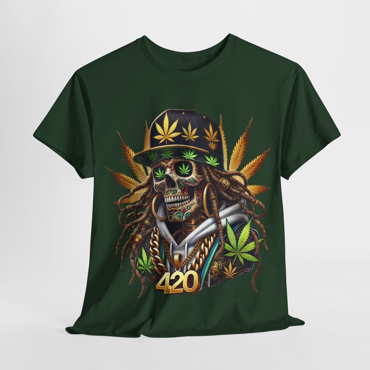 420 Rasta Skull & Hat Unisex Heavy Cotton Tee - 312tshirts 2