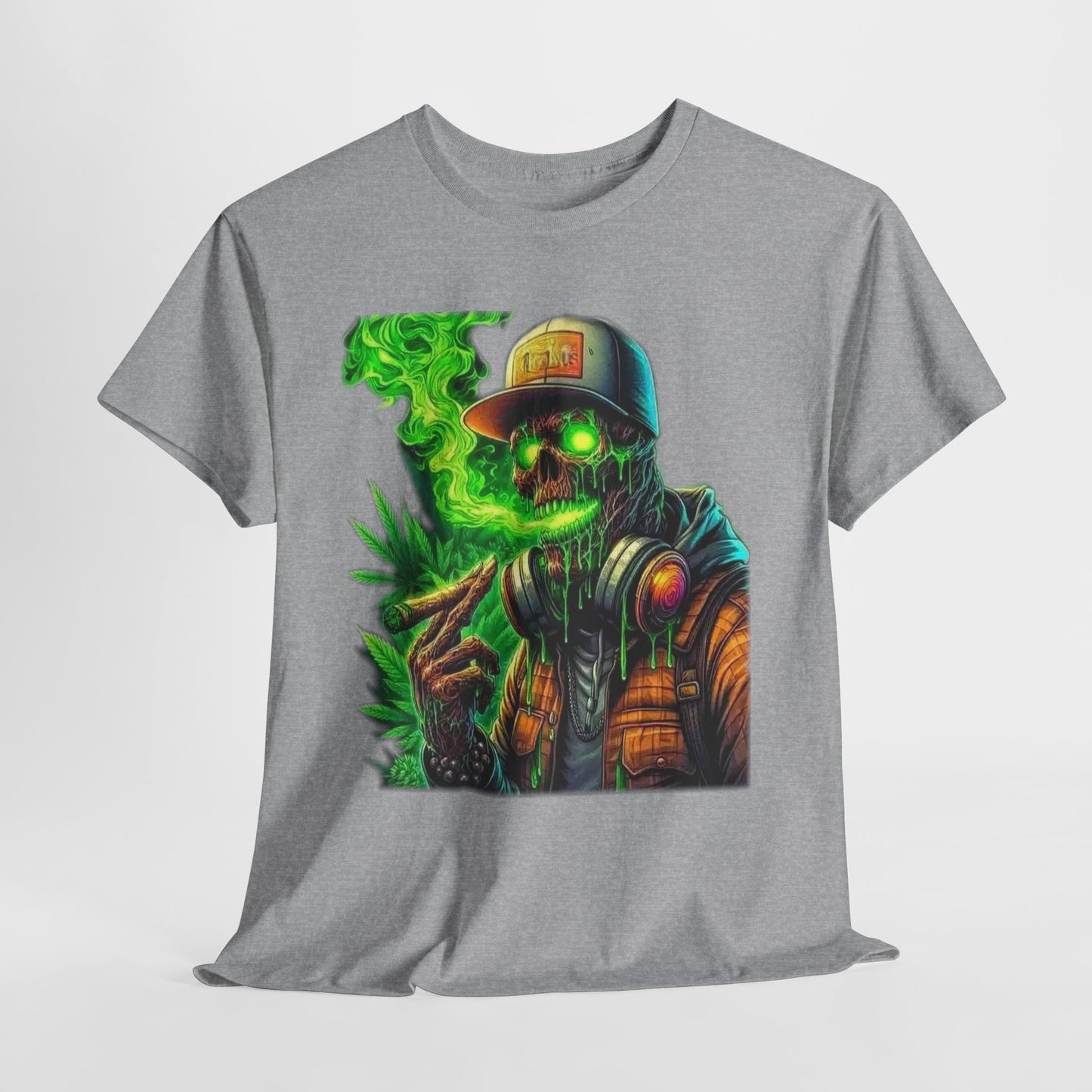 420 Urban Skeleton Man Green Smoke Unisex Heavy Cotton Tee