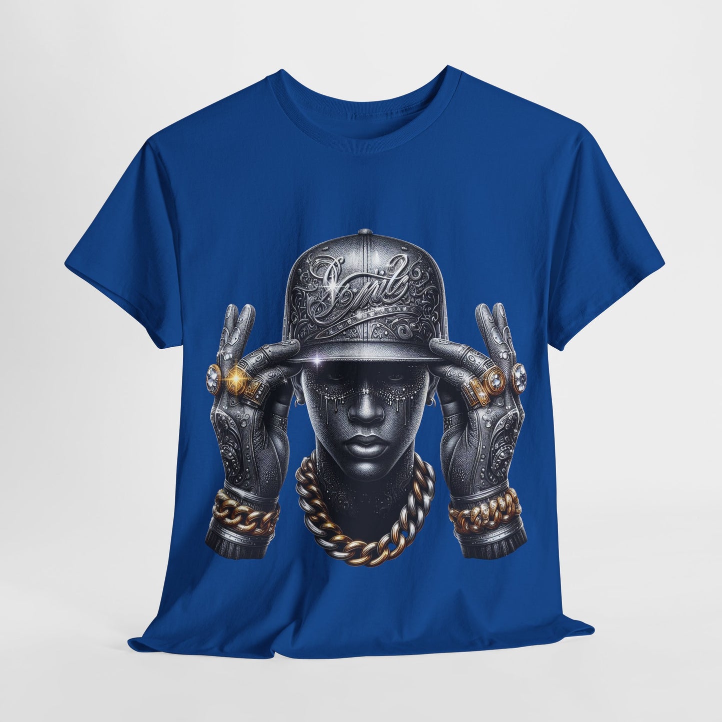 Metallic Man with Hat & Bling #4 Unisex Heavy Cotton Tee - 312tshirts 2