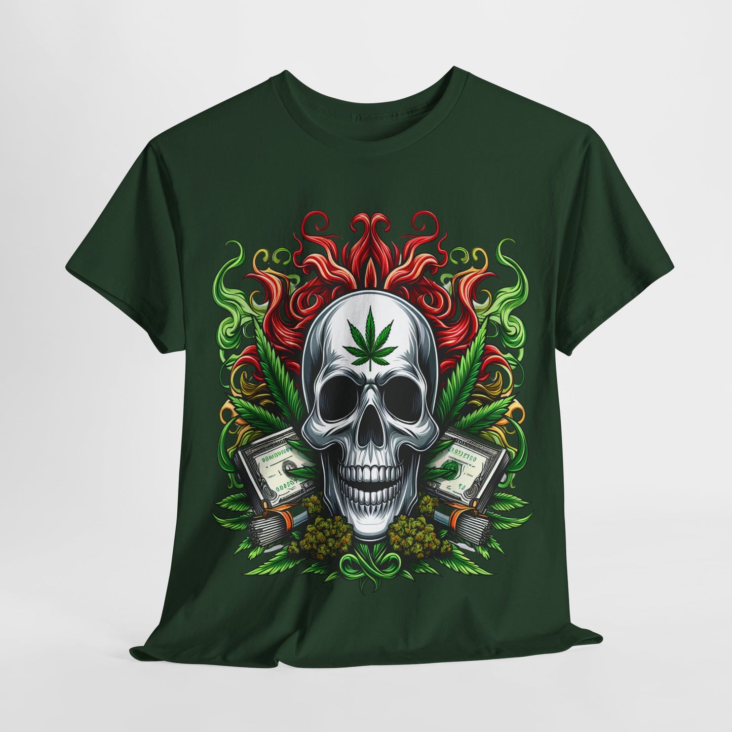 420 Skull & Money #2 Unisex Heavy Cotton Tee - 312tshirts 2