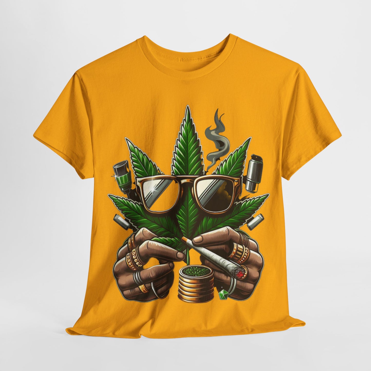 420 Smoking Leaf Head Unisex Heavy Cotton Tee - 312tshirts 2