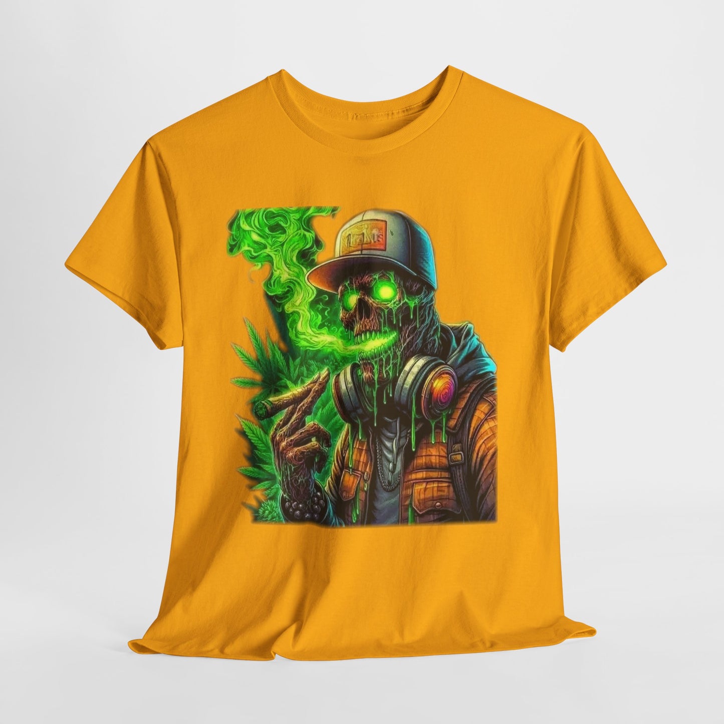 420 Urban Skeleton Man Green Smoke Unisex Heavy Cotton Tee